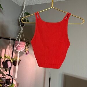 Arizona Jean Co. Ribbed‎ Tank Top Sleeveless Casual Basic Crop Top Red S